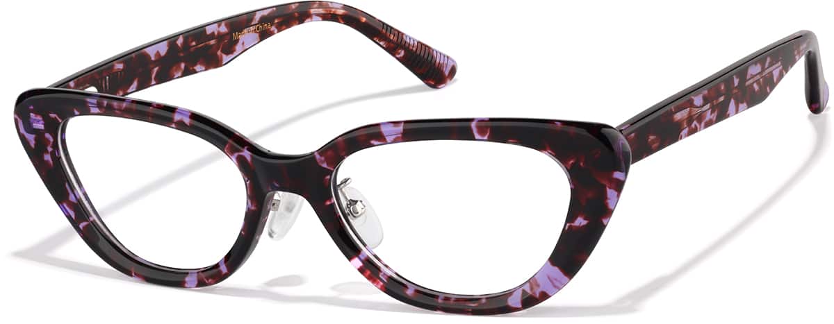 Angle view of Patterned Cat-eye Glasses 99123239 in Burgundy/Violet