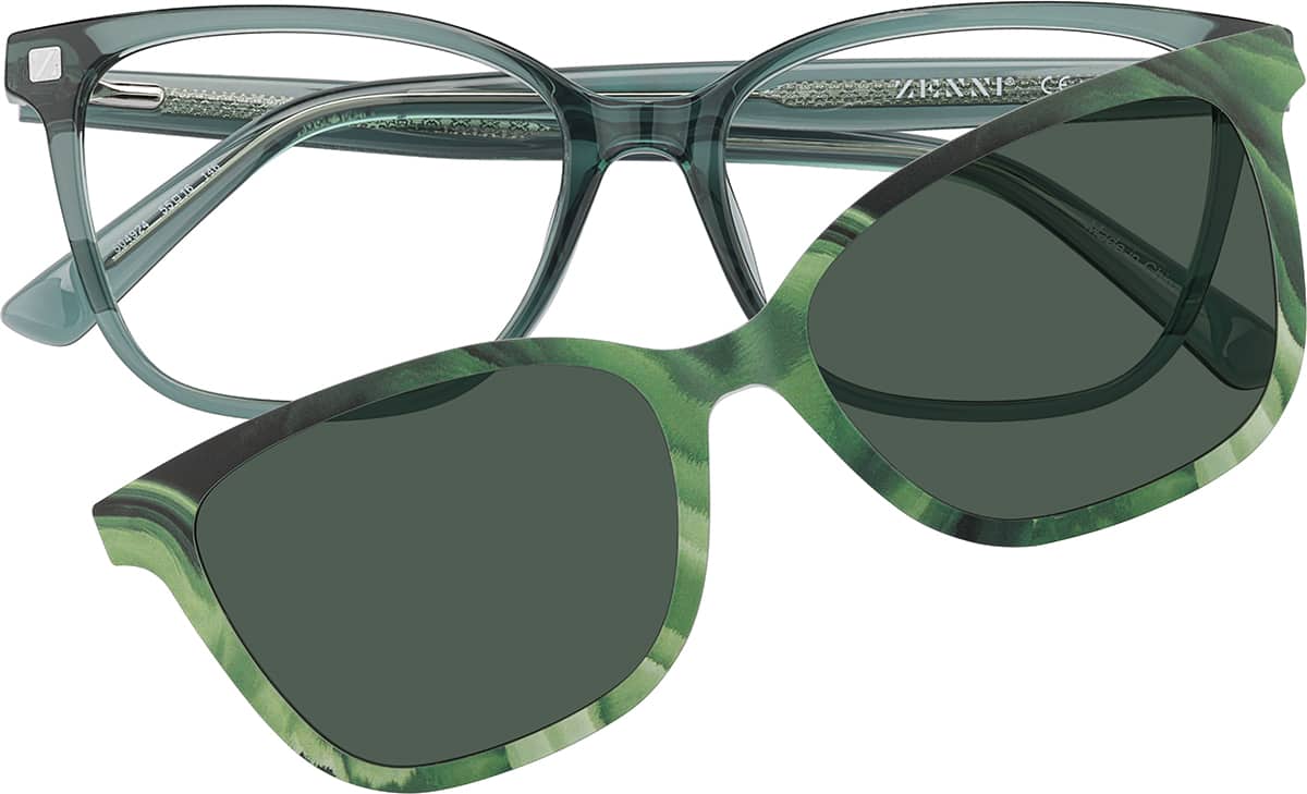 Front view of Lunettes de soleil magnétiques Clip solaire en forme d’œil de chat 99123324 in Verte
