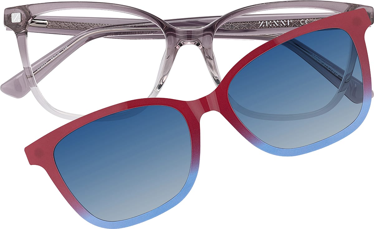 Front view of Cat-Eye Magnetic Clip-On Sunglasses 99123517 in Violet