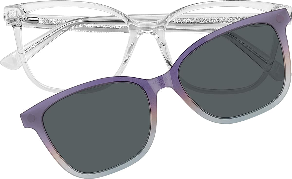 Front view of Cat-Eye Magnetic Clip-On Sunglasses 99123623 in Clear