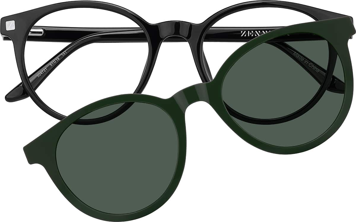 Front view of Round Magnetic Clip-On Sunglasses 99123821 in Black