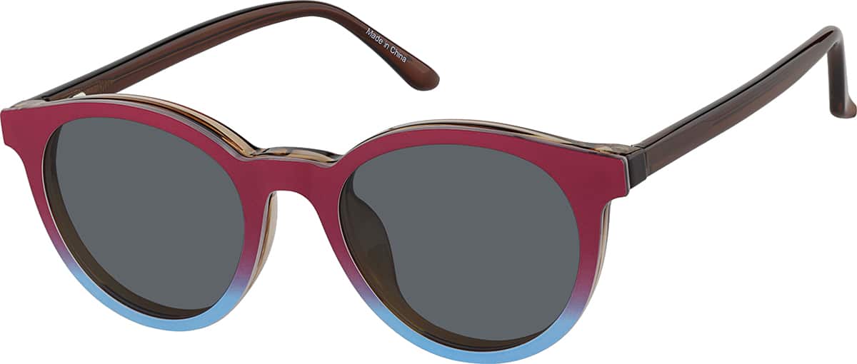 Angle view of Round Magnetic Clip-On Sunglasses 99123915 in Brown