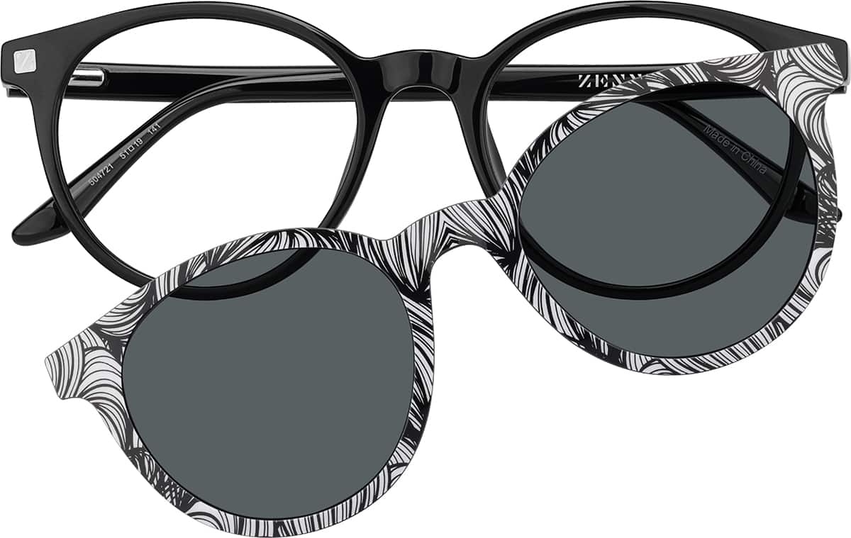 Front view of Lentes de Sol redondos Clip-On magnéticos 99124021 in Negro