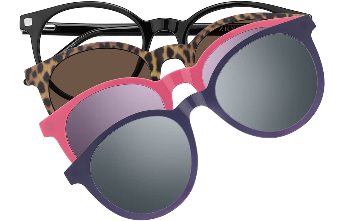 Front view of Round Magnetic Clip-On Sunglasses 99124121 in Black