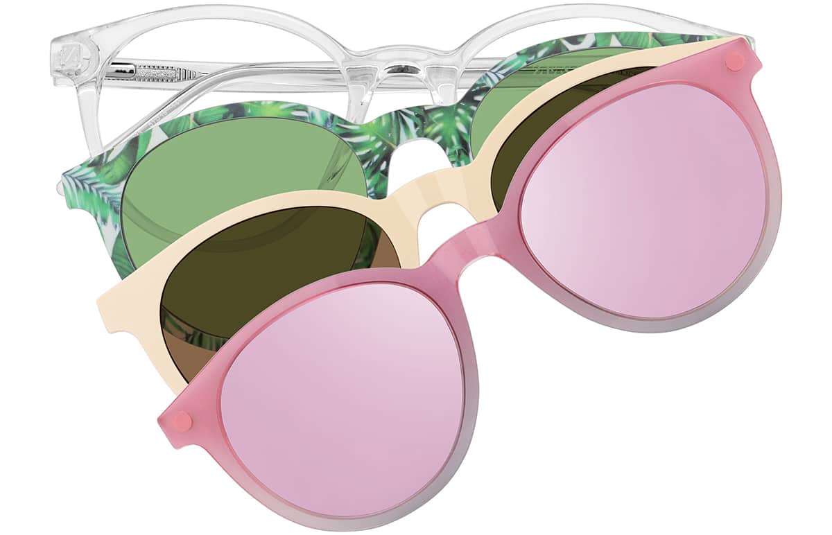 Front view of Round Magnetic Clip-On Sunglasses 99124123 in Clear