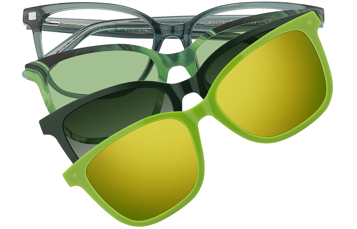 Front view of Lunettes de soleil magnétiques à clip solaire en forme d’œil de chat 99124624 in Verte