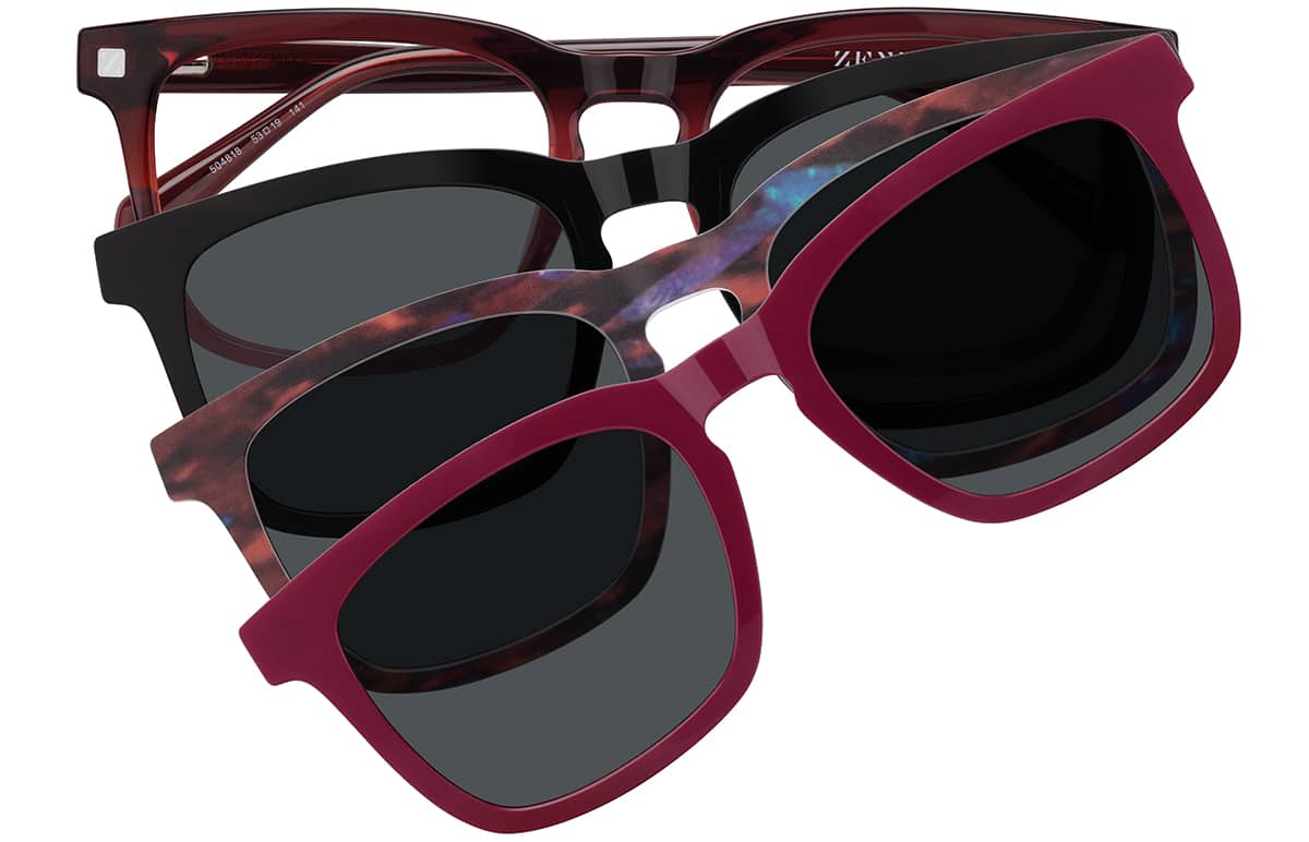 Front view of Lunettes magnétiques rectangulaires à clip solaire 99124818 in Rouge