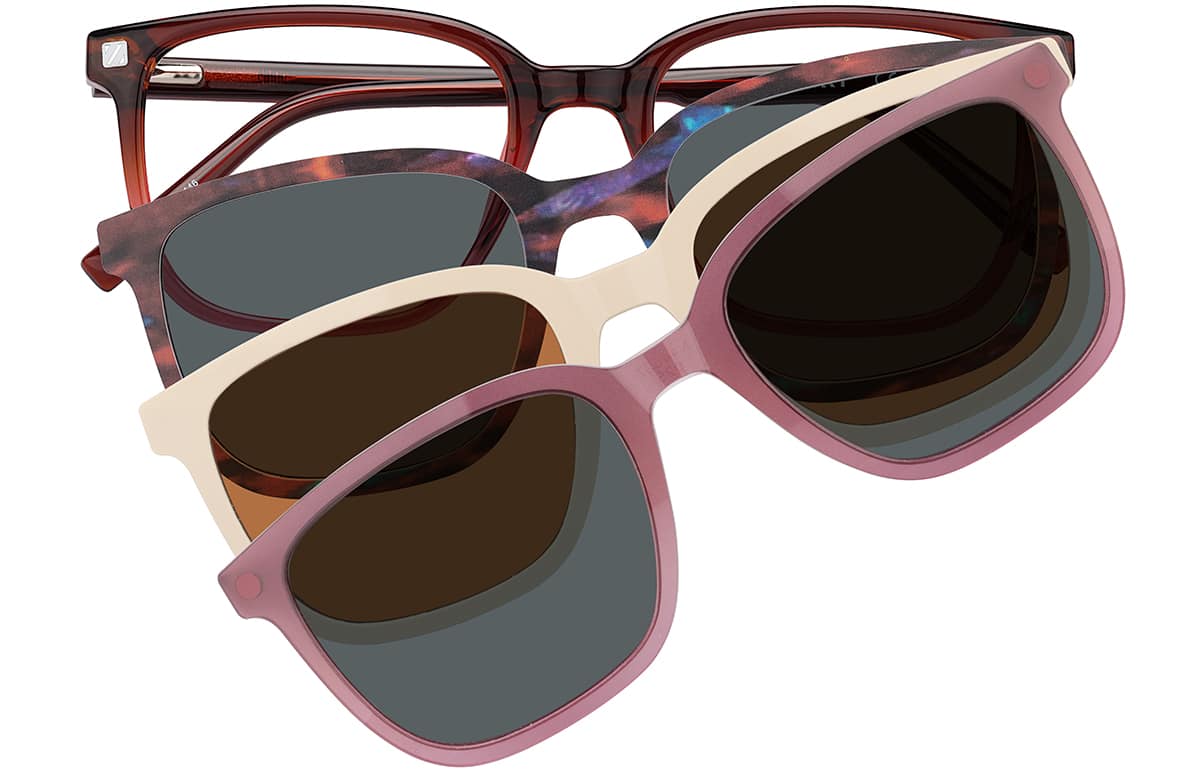 Front view of Lunettes magnétiques carrées à clip solaire 99125118 in Rouge
