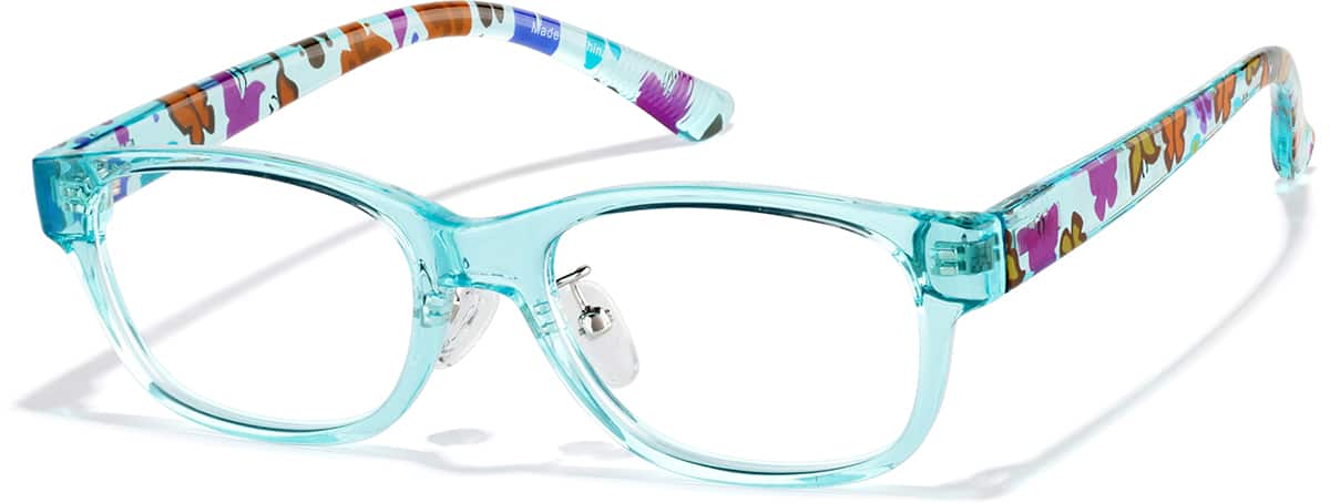 Angle view of Kids' Rectangle Glasses P124816 in Blue