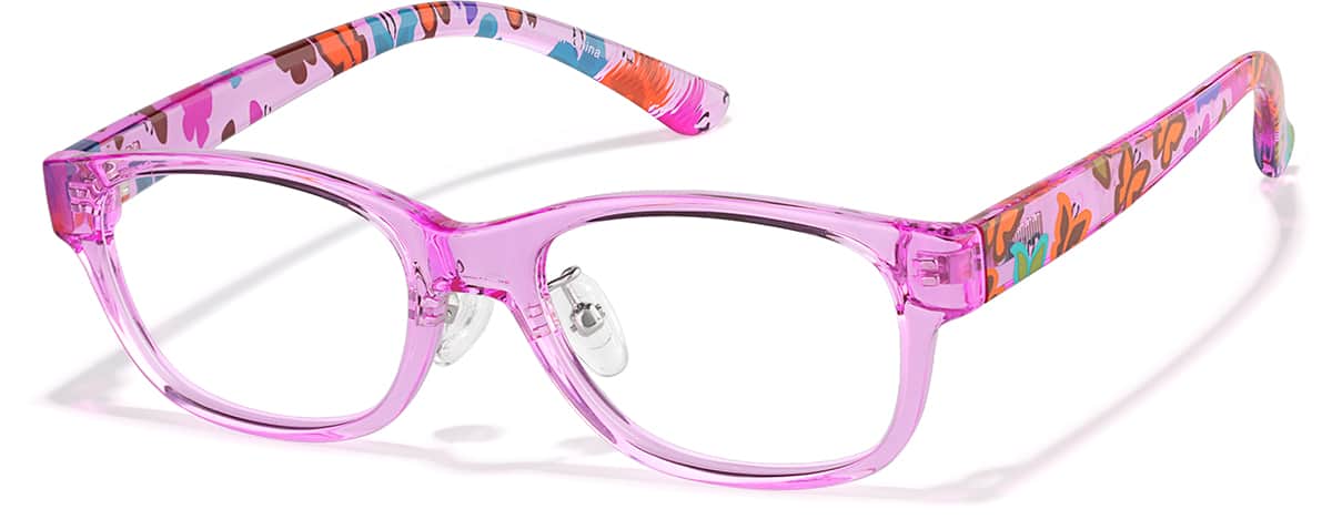 Angle view of Kids' Rectangle Glasses P124819 in Pink