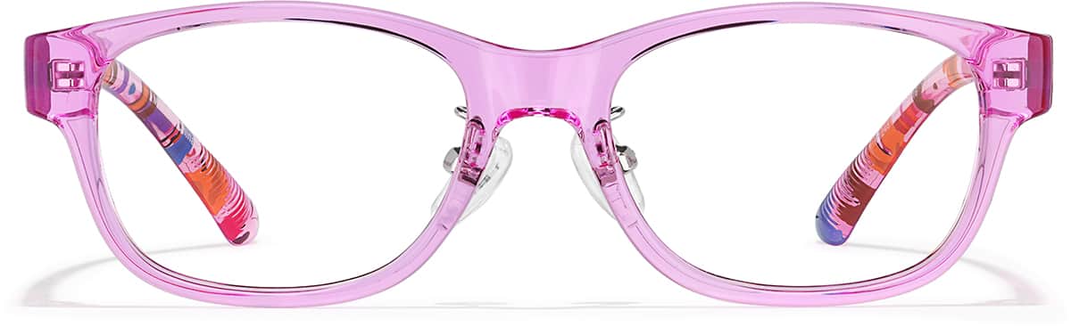 Front view of Kids' Rectangle Glasses P124819 in Pink