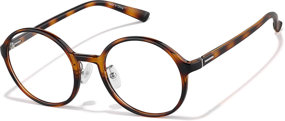 Angle view of Plastic Round Glasses P126925 in Tortoiseshell