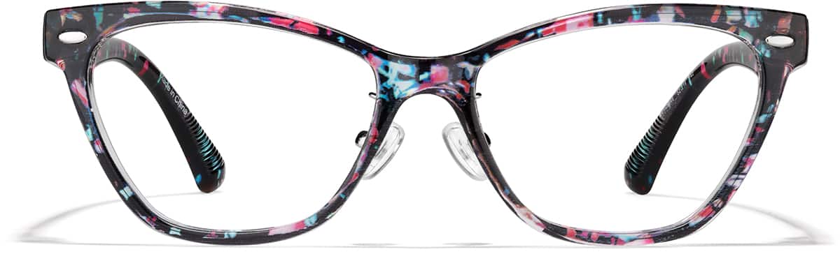 Front view of Cat-eye Glasses P129849 in Black Confetti