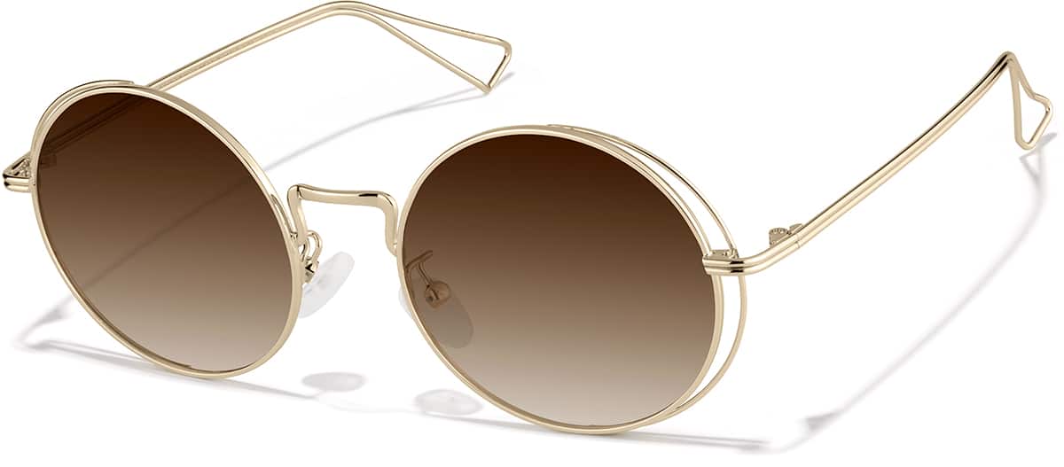 Angle view of Premium Round Sunglasses P157414 in Gold