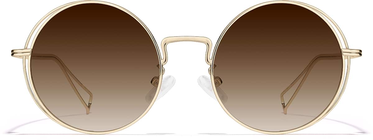 Front view of Premium Round Sunglasses P157414 in Gold