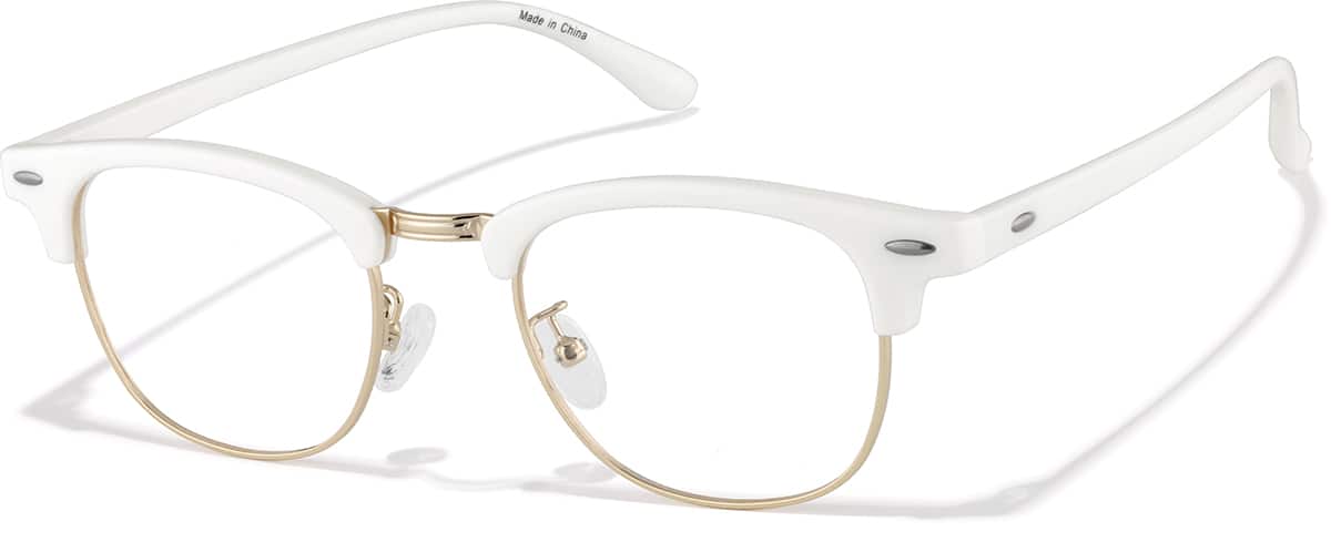 Angle view of Browline Glasses P195430 in White