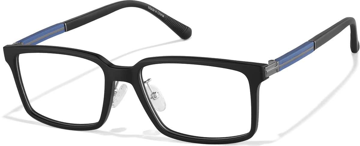 Angle view of Plastic Rectangle Glasses P2020021 in Black