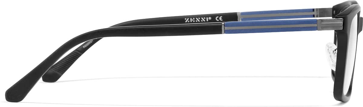 Side view of Plastic Rectangle Glasses P2020021 in Black