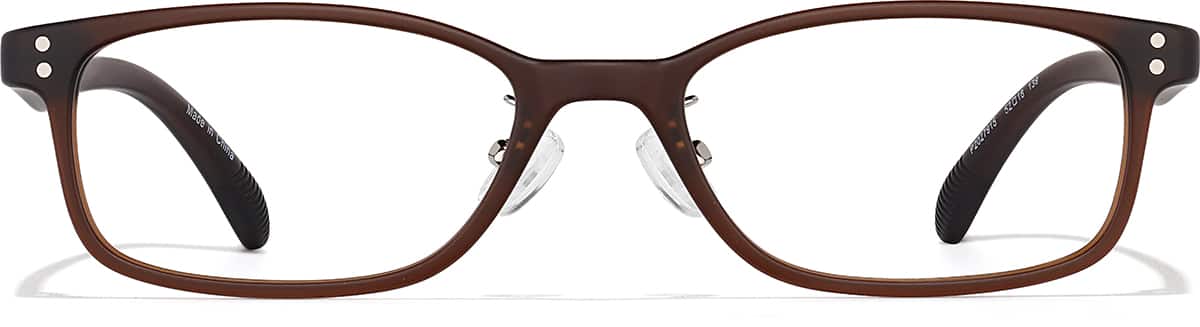 Front view of Plastic Rectangle Glasses P2027915 in Brown