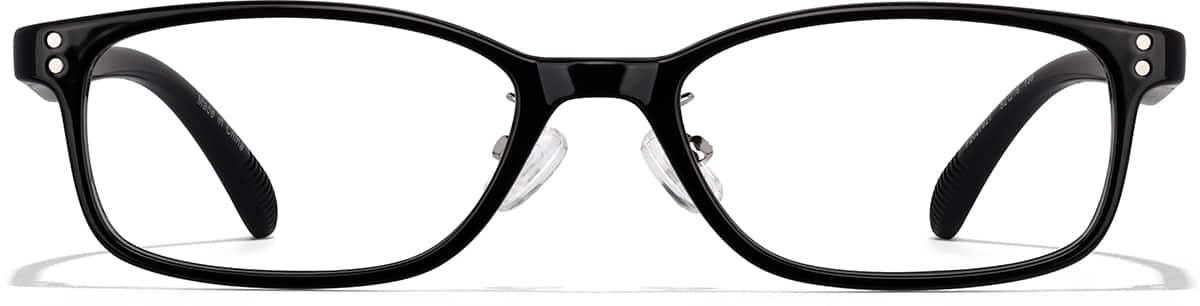 Front view of Plastic Rectangle Glasses P2027921 in Black