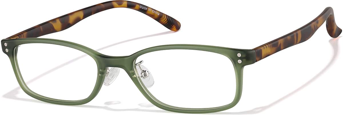 Angle view of Plastic Rectangle Glasses P2027924 in Moss