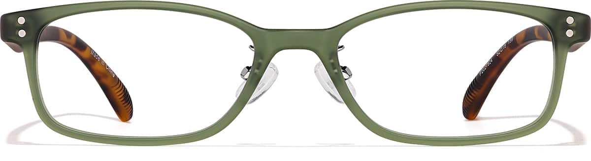 Front view of Plastic Rectangle Glasses P2027924 in Moss