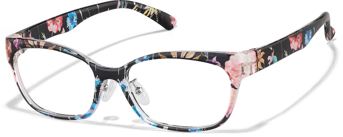 Angle view of Rectangle Glasses P2032916 in Black Floral