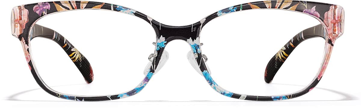 Front view of Rectangle Glasses P2032916 in Black Floral