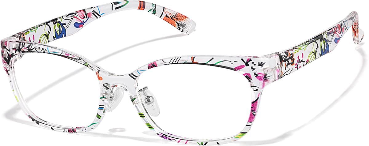 Angle view of Rectangle Glasses P2032939 in Floral