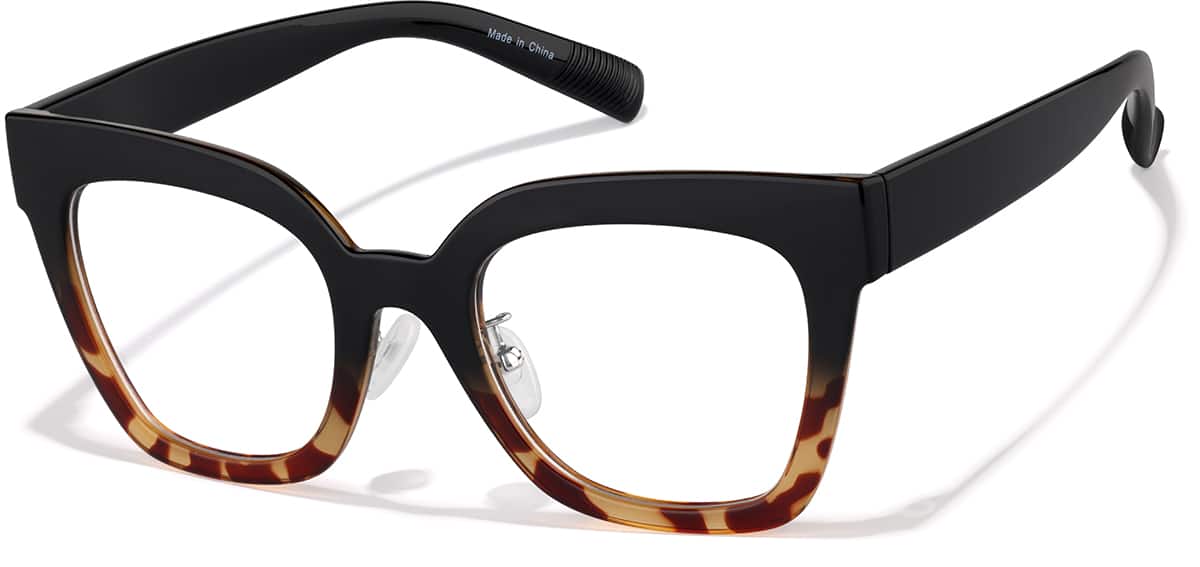 Angle view of Cat-Eye Glasses P2037539 in Black and Tortoise