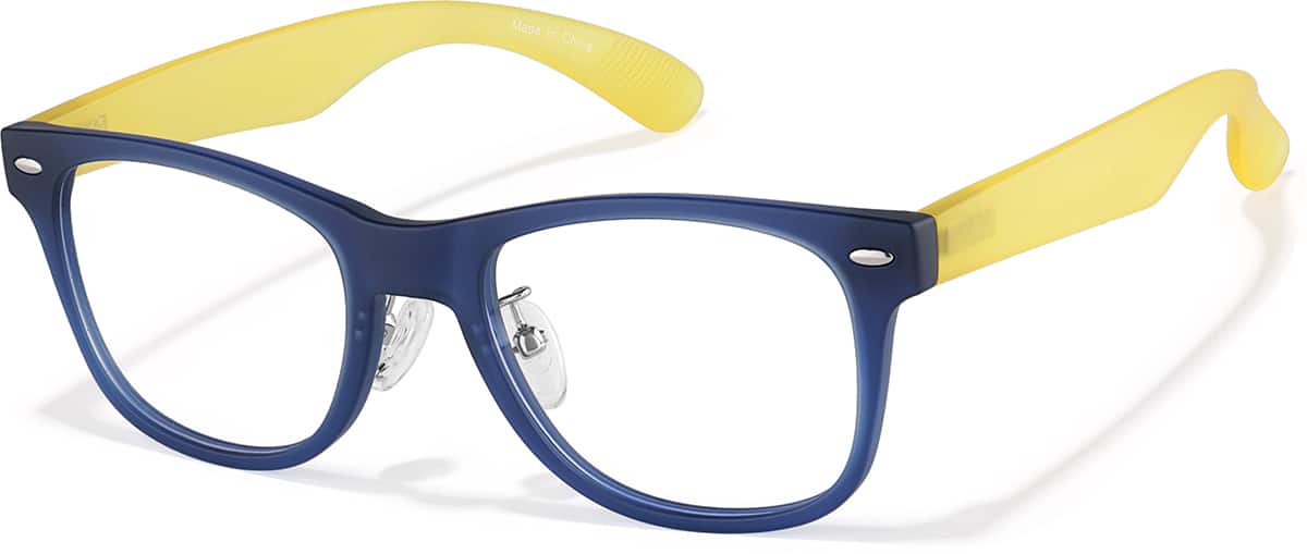 Angle view of Kids’ Square Glasses P208316 in Blue and Yellow