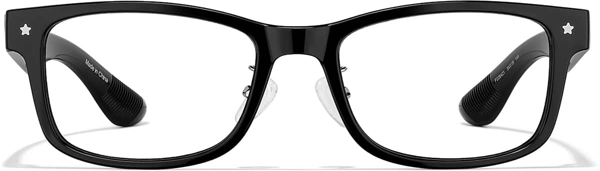 Front view of Plastic Rectangle Glasses P228421 in Black