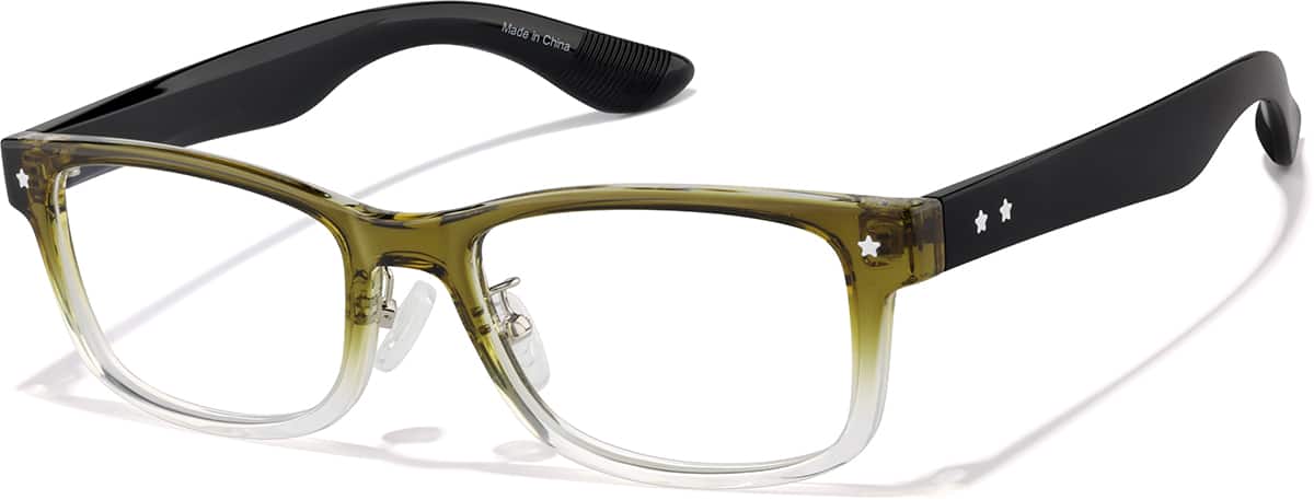Angle view of Plastic Rectangle Glasses P228434 in Olive