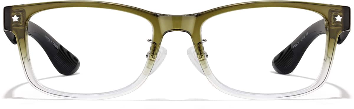 Front view of Plastic Rectangle Glasses P228434 in Olive