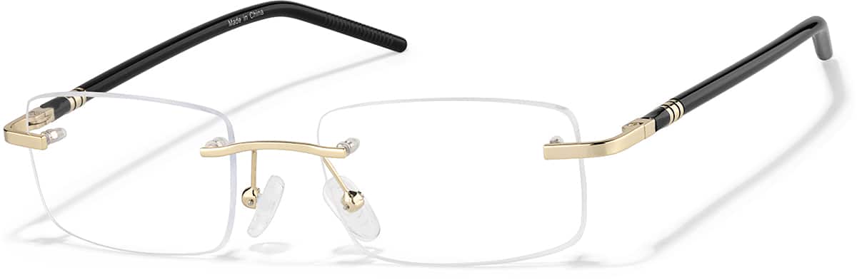 Angle view of Customizable Rimless Glasses P393014 in Gold