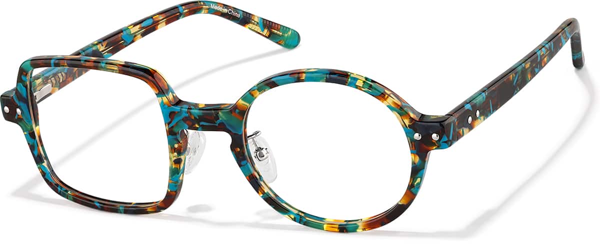 Angle view of Geometric Glasses P4411935 in Brown and Blue Tortoiseshell
