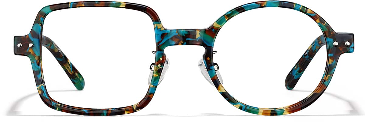 Front view of Geometric Glasses P4411935 in Brown and Blue Tortoiseshell