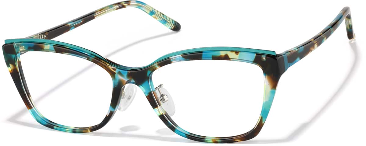 Angle view of Cat-Eye Glasses P4434924 in Teal Tortoiseshell