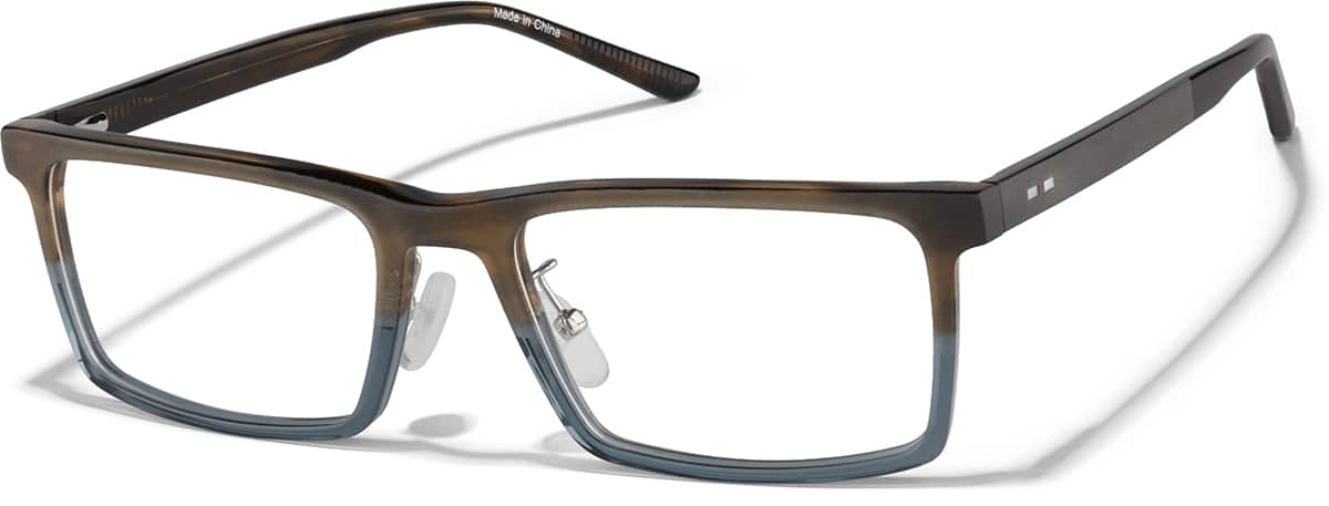 Angle view of Rectangle Glasses P4443015 in Brown Horn and Blue
