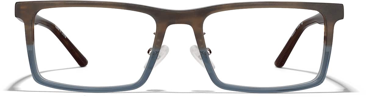Front view of Rectangle Glasses P4443015 in Brown Horn and Blue