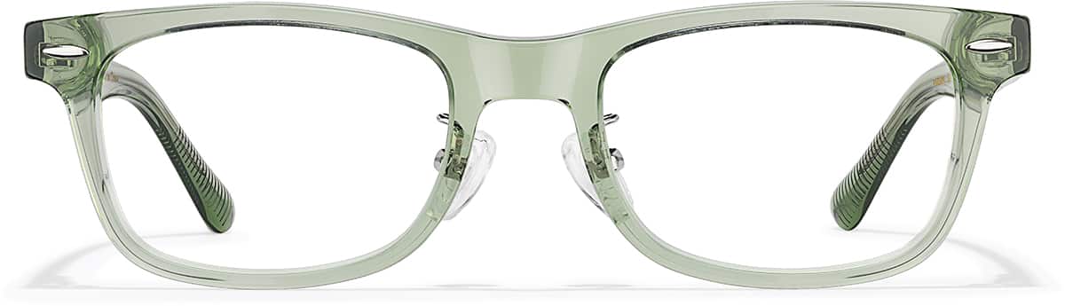 Front view of Acetate Rectangle Glasses P445924 in Translucent Green