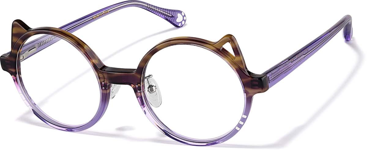 Angle view of Round Glasses P4462317 in Brown Horn and Lavender