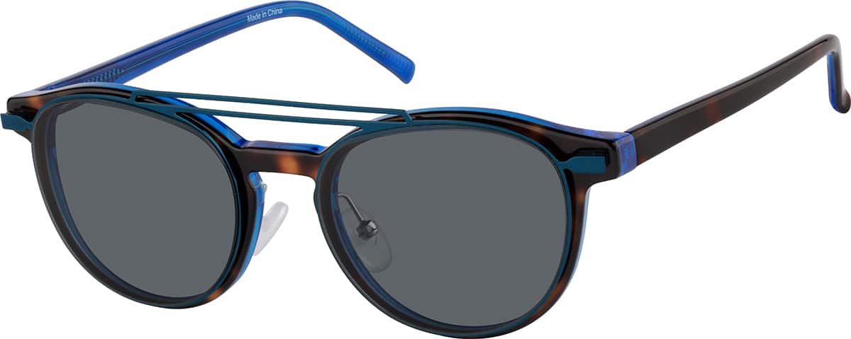 Angle view of Round Clip-On Sunglasses P502925 in Tortoiseshell