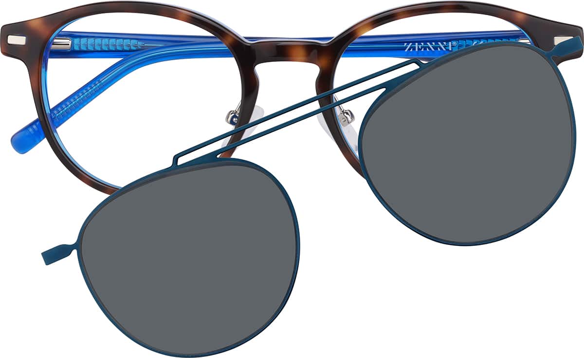 Front view of Round Clip-On Sunglasses P502925 in Tortoiseshell