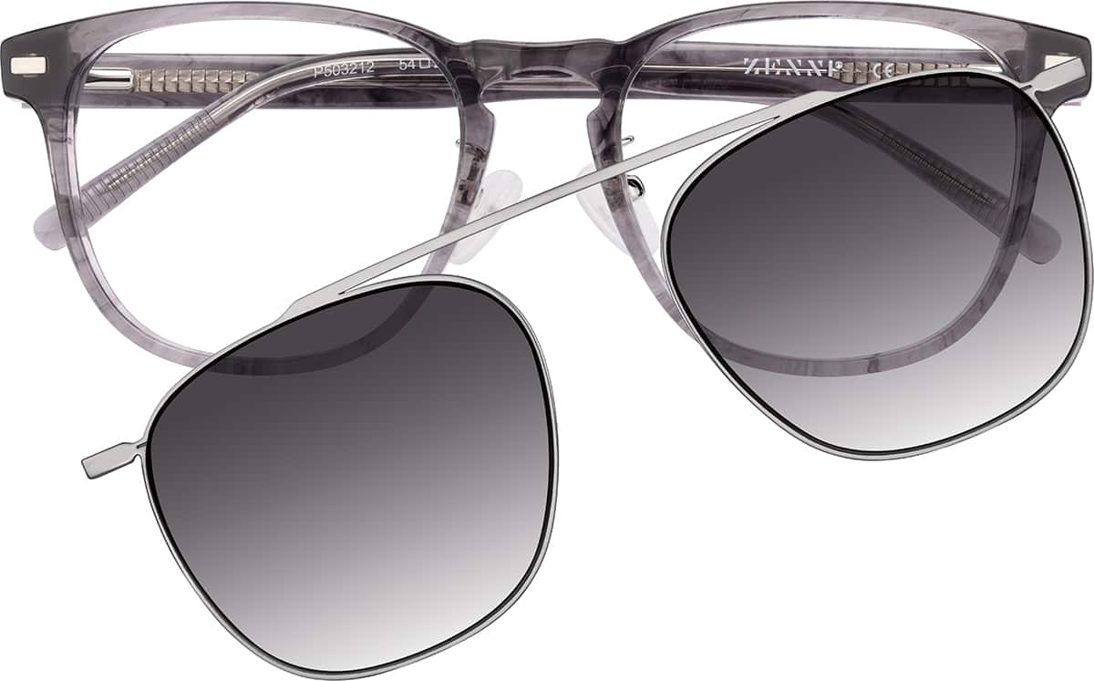 Front view of Square Clip-on Sunglasses P503212 in Transparent Gray