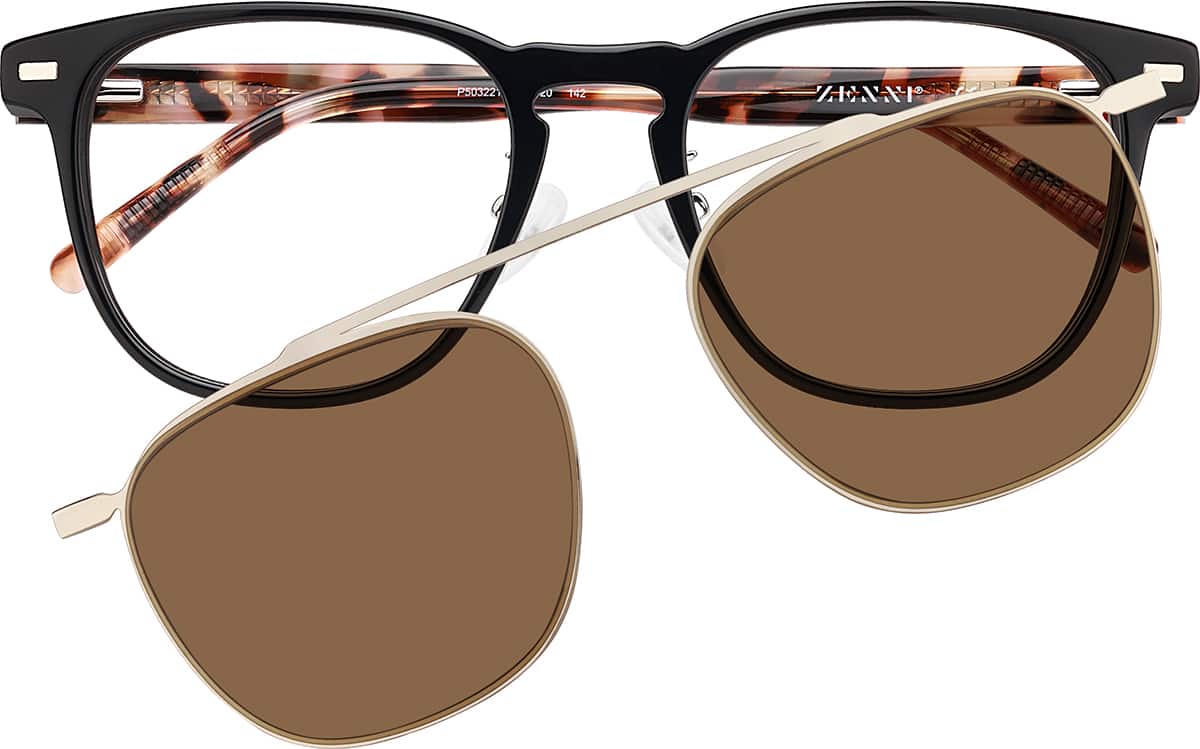 Front view of Square Clip-on Sunglasses P503221 in Black