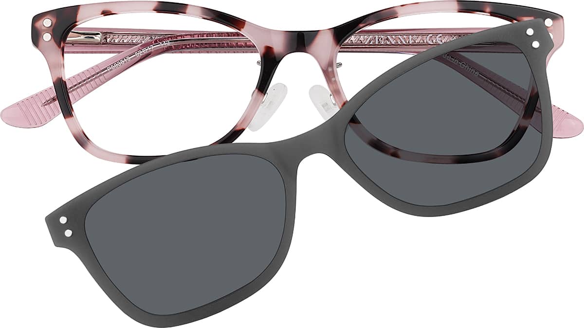 Front view of Rectangle Clip-on Sunglasses P503819 in Pink