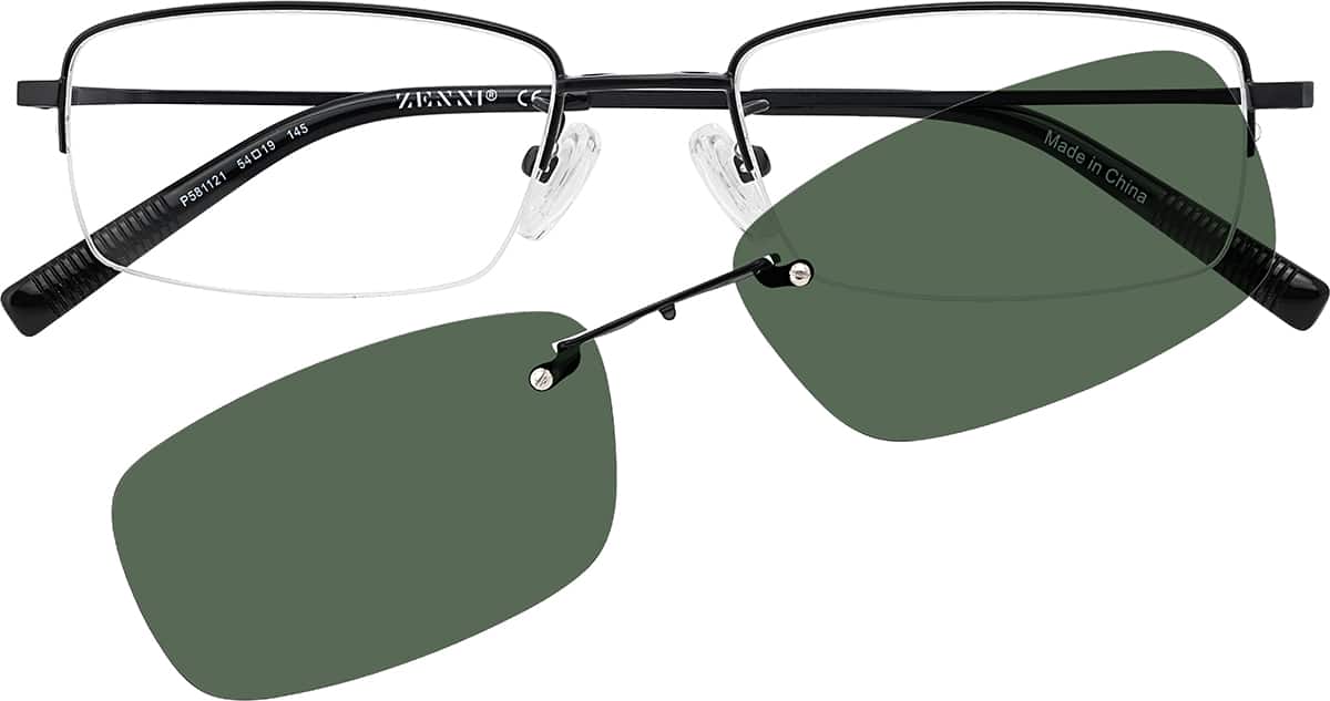 Front view of Polarized Rectangle Magnetic Clip-on Glasses P581121 in Black