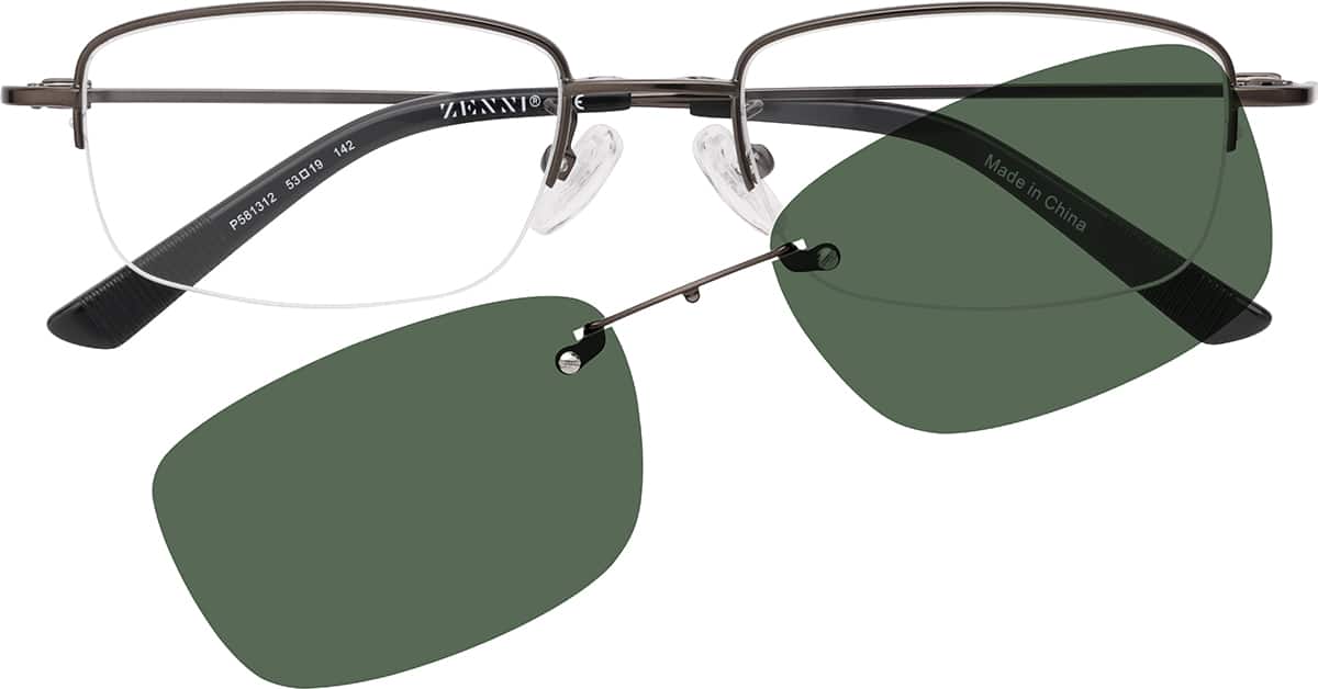 Front view of Polarized Rectangle Magnetic Clip-on Glasses P581312 in Gray