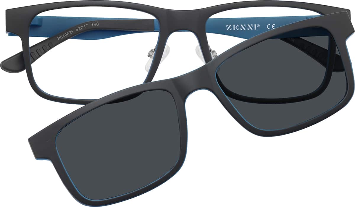 Front view of Rectangle Magnetic Clip-On Glasses P640621 in Black